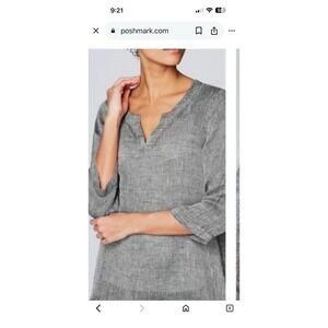 Puré Jill V-neck Sz MTunic100%linen 3/4 Sleeve Heathered Grey Relaxed, Lagenlook